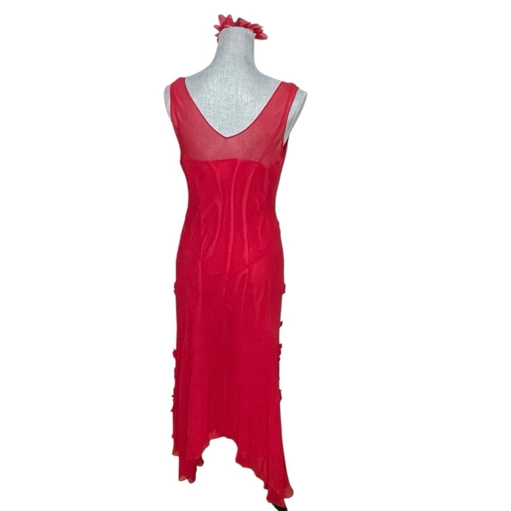 I.C.E 90’s Vtg. y2K Silk, Fairy Red Sleeveless Dress Floral Accents size 10 - Picture 5 of 16
